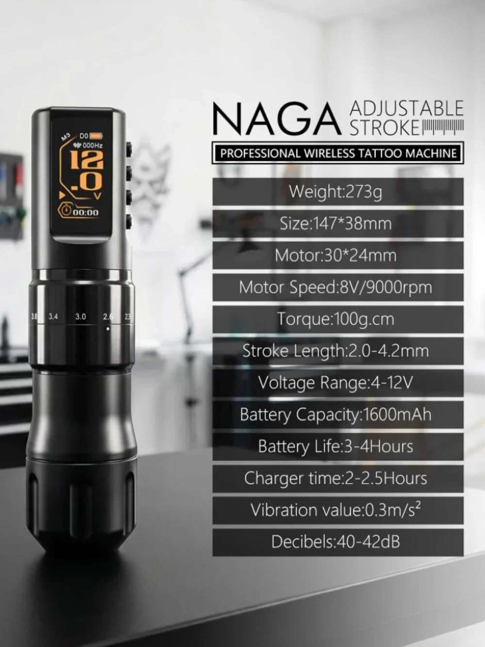 NEW Kiss Of Dragon NAGA Cordless Tattoo Machine Gun Pen Kit Set Ink Professional